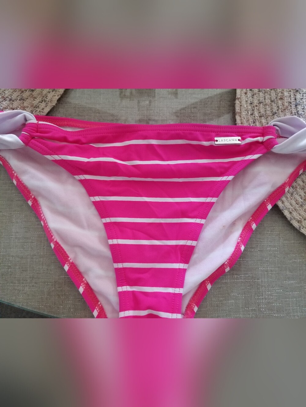 Pink White Stripe Bikini Set, Push Up Top 38 B   Bottom Size 6,  Size Medium - Picture 4 of 5